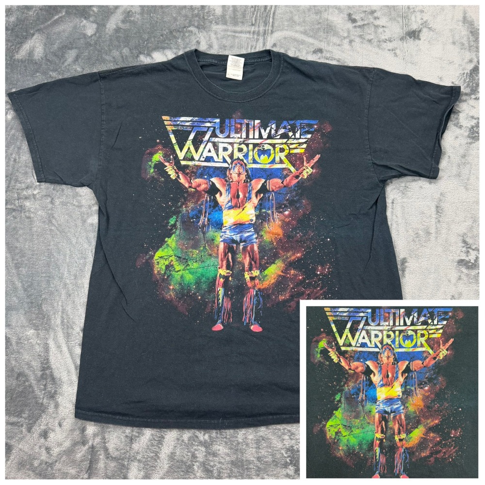 WWE Ultimate Warrior Graphic T-Shirt Mens XL‎ Black Galaxy Splash Gildan Tee